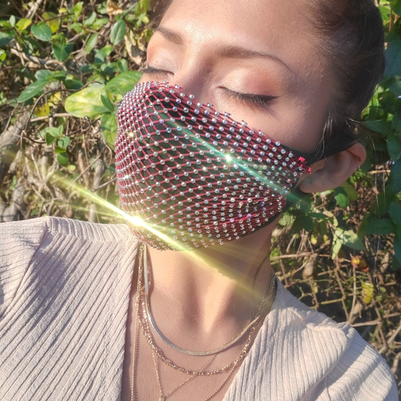 Rhinestone Red Rubi NET MASK - Picture 3 of 5